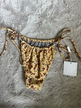 ROVE Yellow Floral Tie-Side Bikini Bottoms with Red Accents